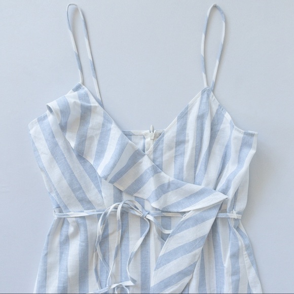 Zara Denim Blue and White Stripes Ruffle Linen Wrap Dress, NWT, XS - Picture 4 of 7